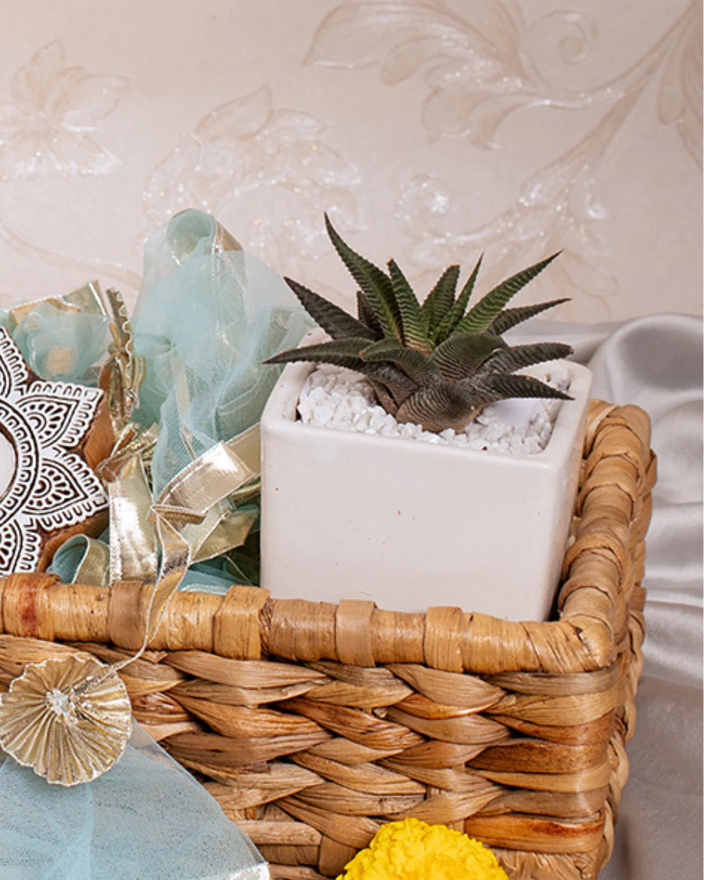 White Ceramic Planter With Live Succulent Plant - Image 3